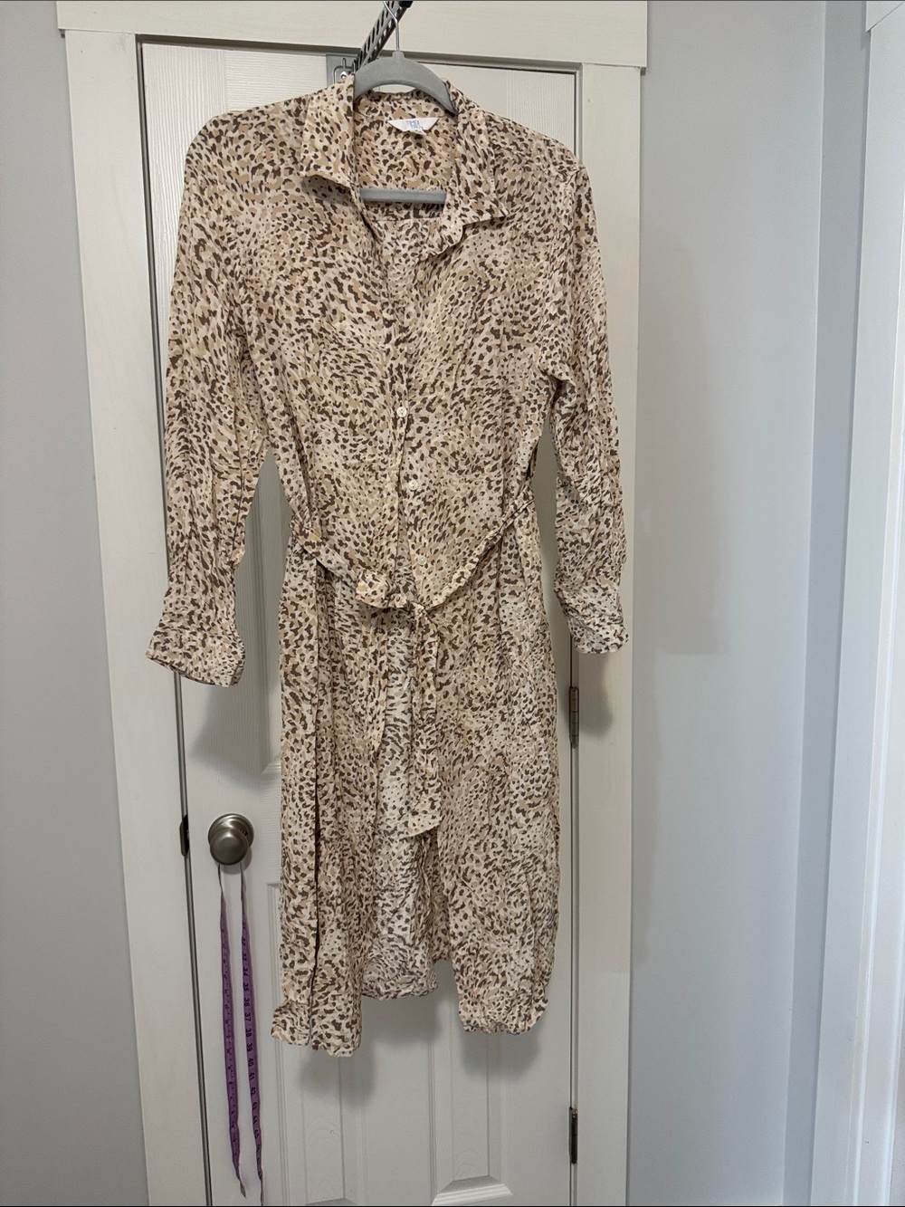 Time and Tru Beige Animal Print Long Sleeve Shirt Dress